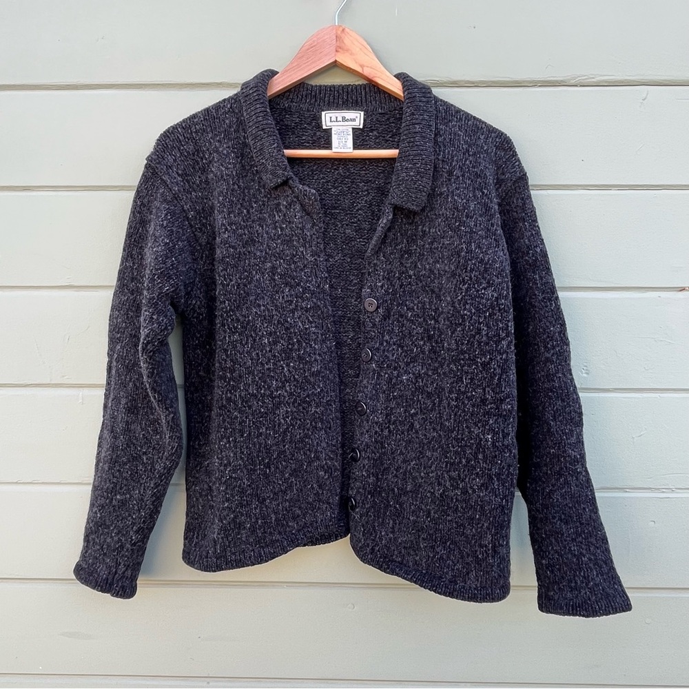 LL Bean M Vintage Cotton Wool cardigan sweater with collar